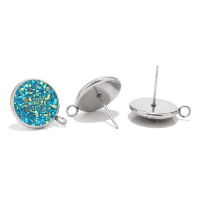 10db 12mm-es rozsdamentes acél gyanta Druzy Stud ékszer leletek Alkatrészek hurokkal a fülbevaló készítéséhez