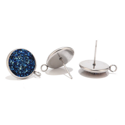 10db 12mm-es rozsdamentes acél gyanta Druzy Stud ékszer leletek Alkatrészek hurokkal a fülbevaló készítéséhez