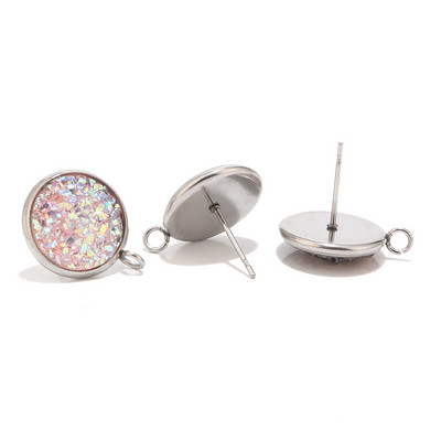 10db 12mm-es rozsdamentes acél gyanta Druzy Stud ékszer leletek Alkatrészek hurokkal a fülbevaló készítéséhez