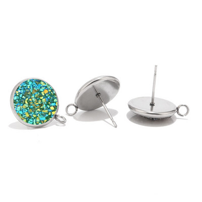 10db 12mm-es rozsdamentes acél gyanta Druzy Stud ékszer leletek Alkatrészek hurokkal a fülbevaló készítéséhez