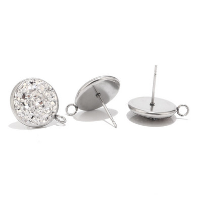 10db 12mm-es rozsdamentes acél gyanta Druzy Stud ékszer leletek Alkatrészek hurokkal a fülbevaló készítéséhez