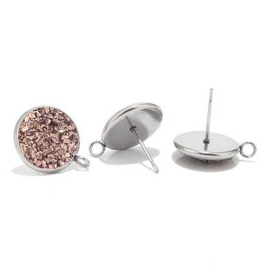 10db 12mm-es rozsdamentes acél gyanta Druzy Stud ékszer leletek Alkatrészek hurokkal a fülbevaló készítéséhez
