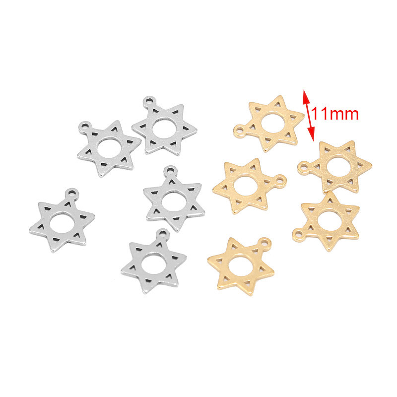 20db rozsdamentes acél arany tónusú 11mm-es Divid Star Charms medálok ékszerkészítéshez kiegészítők