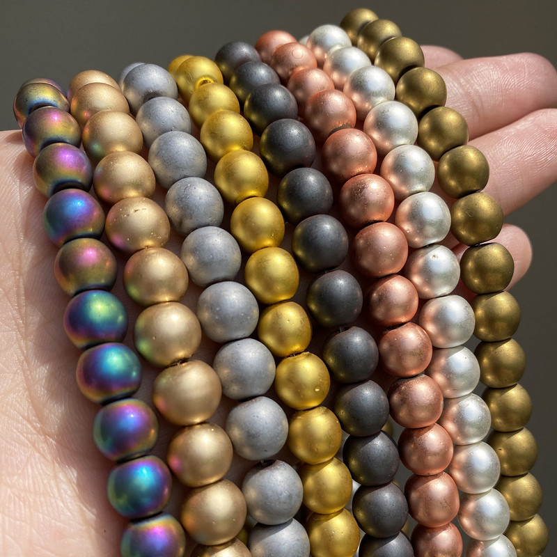 Matirane mat kamene perle od hematita Ružičasto zlatno srebrne boje Prirodne okrugle razmaknice za nakit DIY izrada Dodaci za narukvice