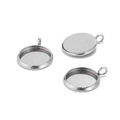 50 komada Okrugli privjesak od nehrđajućeg čelika Prazna ladica Fit Cabochon 12 mm za Diy Ogrlicu Šarm Izrada nakita