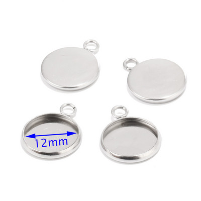 50 komada Okrugli privjesak od nehrđajućeg čelika Prazna ladica Fit Cabochon 12 mm za Diy Ogrlicu Šarm Izrada nakita