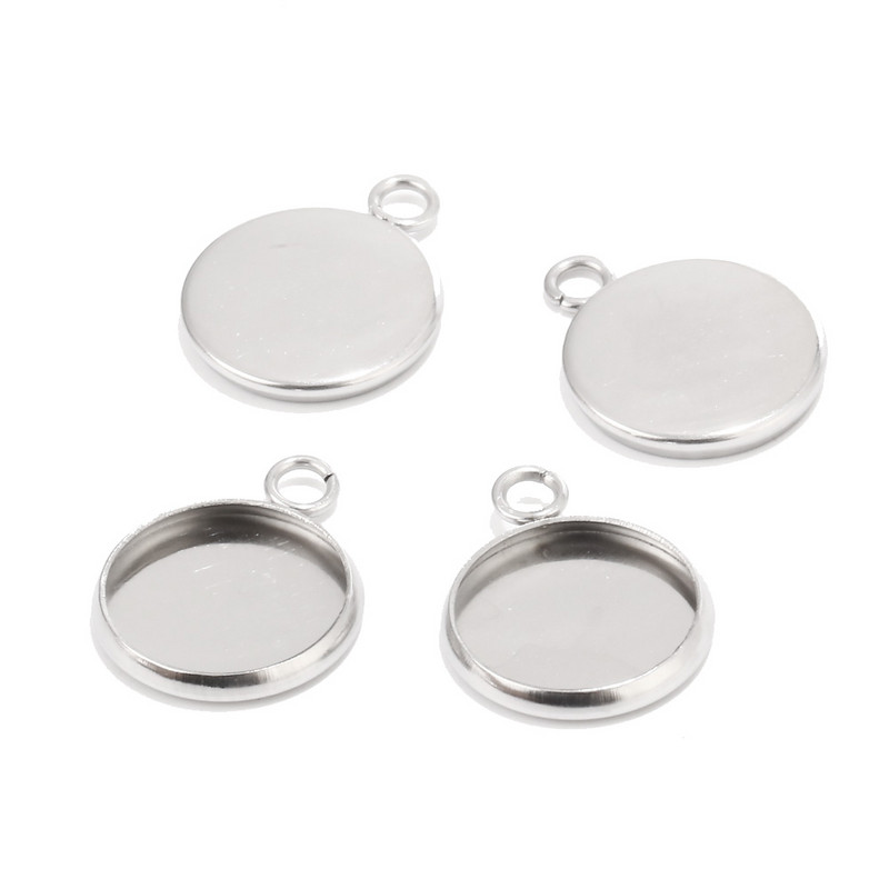 50 komada Okrugli privjesak od nehrđajućeg čelika Prazna ladica Fit Cabochon 12 mm za Diy Ogrlicu Šarm Izrada nakita