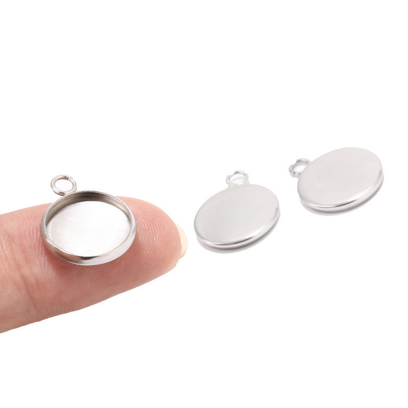 50 komada Okrugli privjesak od nehrđajućeg čelika Prazna ladica Fit Cabochon 12 mm za Diy Ogrlicu Šarm Izrada nakita