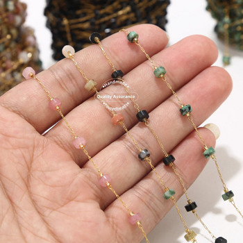 1M Χειροποίητο Ανοξείδωτο Ατσάλι Χρυσό Κομψό με χάντρες Αλυσίδα Φυσική Πέτρα Ροζάριο Αλυσίδες Κολιέ για Γυναικεία Κοσμήματα