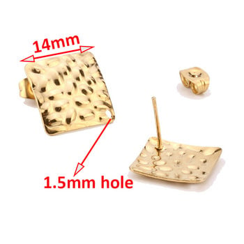 Χρυσό από ανοξείδωτο ατσάλι 16mm Στρογγυλό τετράγωνο καρφωτό σκουλαρίκι με κενή σφυρηλάτηση επιφάνεια αυτιού βάση με θηλιά για χειροποίητα σκουλαρίκια