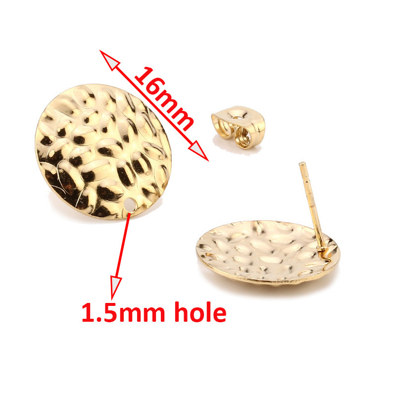 Nehrđajući čelik, zlatni, 16 mm, okrugla srca i četvrtasti stupić za naušnice Prazna baza za uho s čekićem s petljom za ručno izrađene naušnice