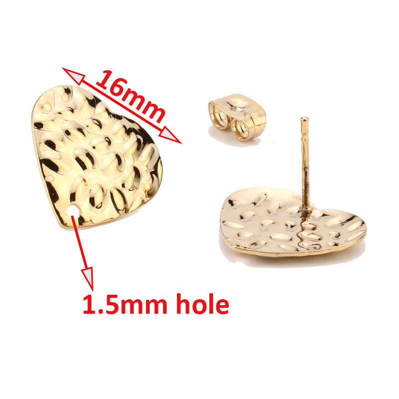 Nehrđajući čelik, zlatni, 16 mm, okrugla srca i četvrtasti stupić za naušnice Prazna baza za uho s čekićem s petljom za ručno izrađene naušnice