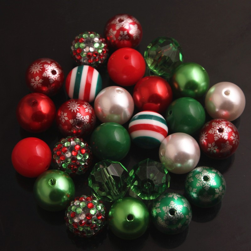 OYKZA RB-016 20mm Mărgele acrilice în stil amestec de culori de Crăciun 50 buc O mulțime de mărgele pentru Bubblegum Mărgele groase Colier Bijuterii