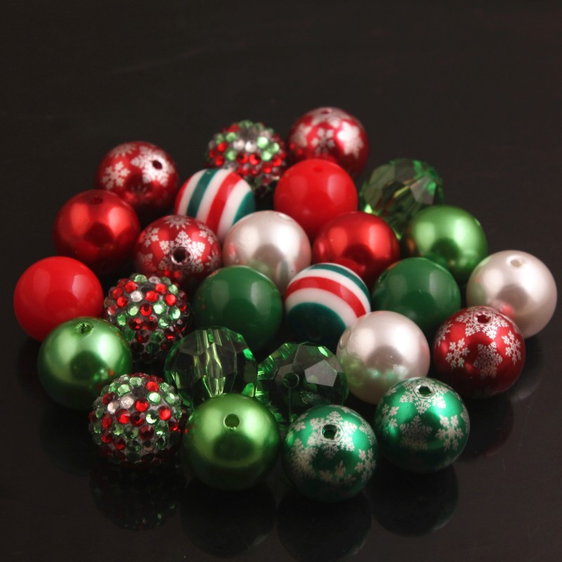OYKZA RB-016 20mm Mărgele acrilice în stil amestec de culori de Crăciun 50 buc O mulțime de mărgele pentru Bubblegum Mărgele groase Colier Bijuterii
