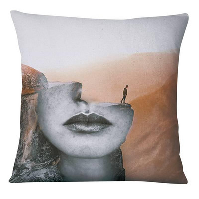 Portret žene Umjetnička slika Otisnuta jastučnica Laneno platno Kolaž Umjetnički leptir Jastuk Ukrasni jastuk Kućni dekor Navlaka za kauč