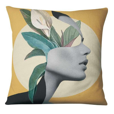 Portret žene Umjetnička slika Otisnuta jastučnica Laneno platno Kolaž Umjetnički leptir Jastuk Ukrasni jastuk Kućni dekor Navlaka za kauč