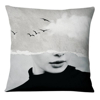 Portret žene Umjetnička slika Otisnuta jastučnica Laneno platno Kolaž Umjetnički leptir Jastuk Ukrasni jastuk Kućni dekor Navlaka za kauč