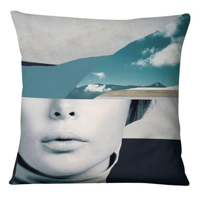 Portret žene Umjetnička slika Otisnuta jastučnica Laneno platno Kolaž Umjetnički leptir Jastuk Ukrasni jastuk Kućni dekor Navlaka za kauč