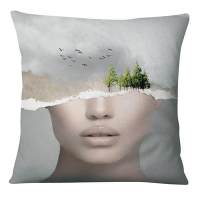 Portret žene Umjetnička slika Otisnuta jastučnica Laneno platno Kolaž Umjetnički leptir Jastuk Ukrasni jastuk Kućni dekor Navlaka za kauč