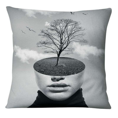 Portret žene Umjetnička slika Otisnuta jastučnica Laneno platno Kolaž Umjetnički leptir Jastuk Ukrasni jastuk Kućni dekor Navlaka za kauč