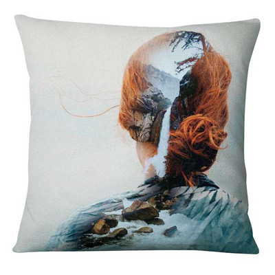 Portret žene Umjetnička slika Otisnuta jastučnica Laneno platno Kolaž Umjetnički leptir Jastuk Ukrasni jastuk Kućni dekor Navlaka za kauč