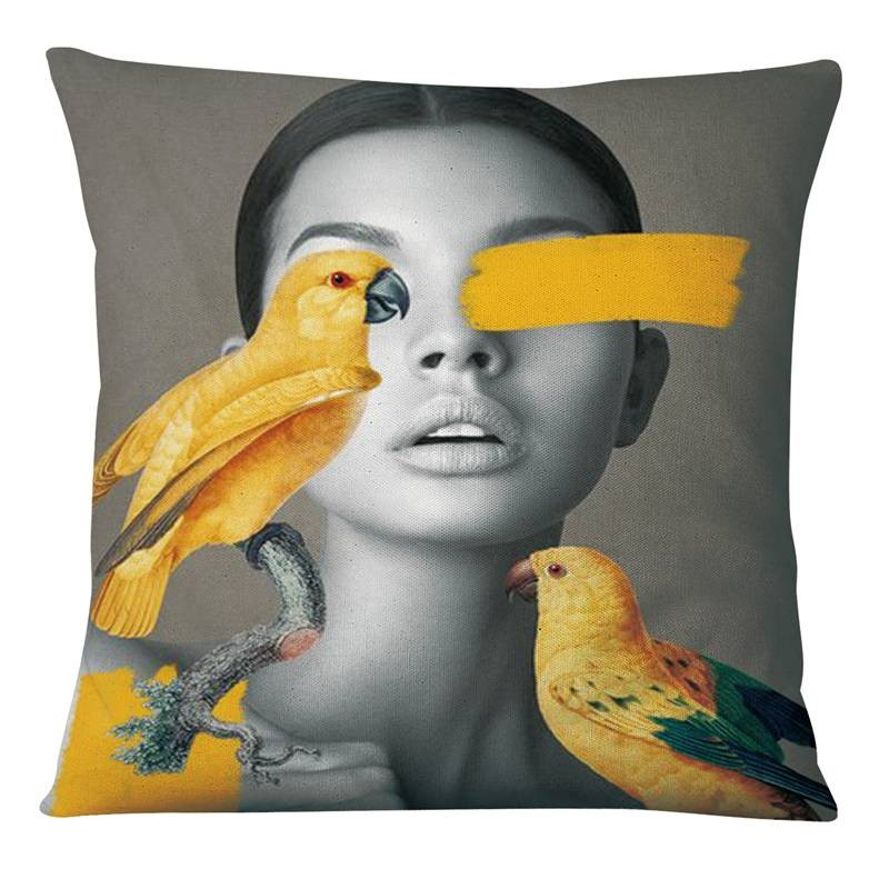 Portret žene Umjetnička slika Otisnuta jastučnica Laneno platno Kolaž Umjetnički leptir Jastuk Ukrasni jastuk Kućni dekor Navlaka za kauč