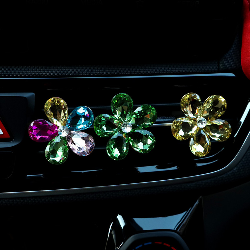 1 buc. flori colorate cu strass, priză de aer pentru mașină, clemă decorativă, cristal, farmece pentru mașină, decorație interioară drăguță, accesorii auto