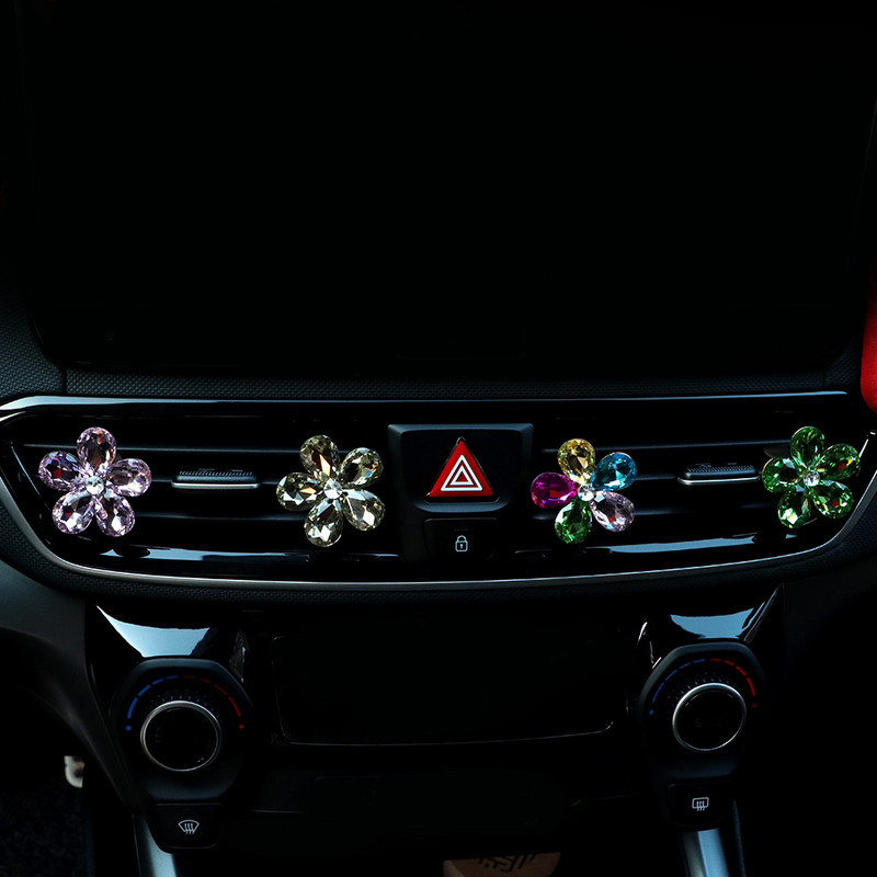 1 buc. flori colorate cu strass, priză de aer pentru mașină, clemă decorativă, cristal, farmece pentru mașină, decorație interioară drăguță, accesorii auto
