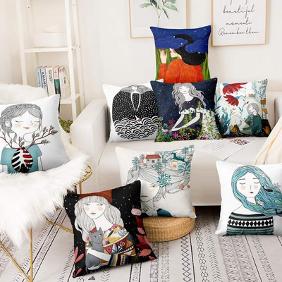 Nordic Art Fresh Girl Illustration Μαξιλαροθήκη Morden Print Cushion Διακοσμητικά μαξιλάρια Μαξιλάρια σπιτιού Διακόσμηση μαξιλαριών καναπέδων