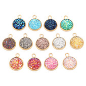 Nehrđajući čelik Zlatni svjetlucavi privjesak od lažne Druzy smole Šareni okrugli šarm za žene DIY nakit 12 mm