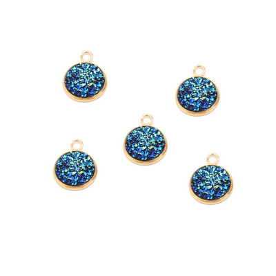 Nehrđajući čelik Zlatni svjetlucavi privjesak od lažne Druzy smole Šareni okrugli šarm za žene DIY nakit 12 mm