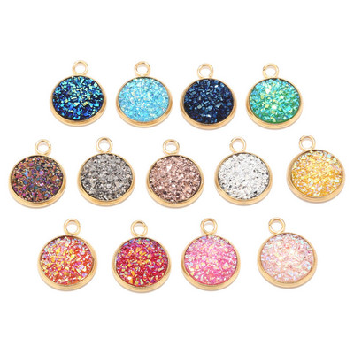 Nehrđajući čelik Zlatni svjetlucavi privjesak od lažne Druzy smole Šareni okrugli šarm za žene DIY nakit 12 mm