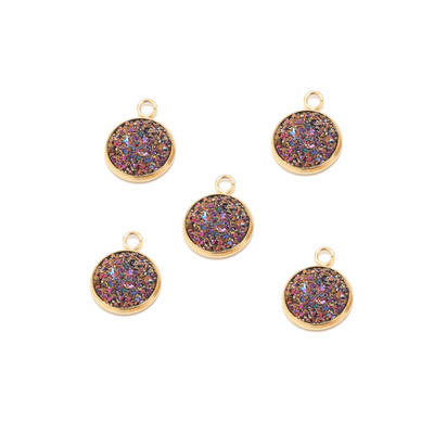Nehrđajući čelik Zlatni svjetlucavi privjesak od lažne Druzy smole Šareni okrugli šarm za žene DIY nakit 12 mm