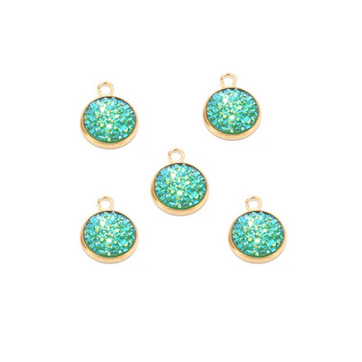 Nehrđajući čelik Zlatni svjetlucavi privjesak od lažne Druzy smole Šareni okrugli šarm za žene DIY nakit 12 mm