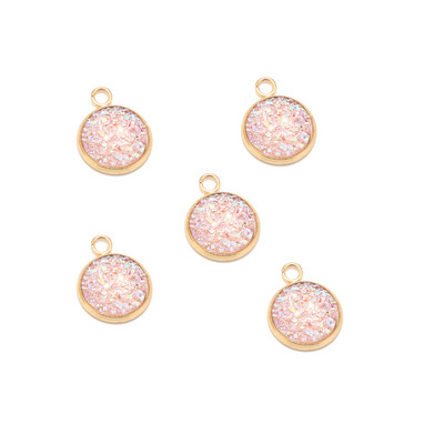 Nehrđajući čelik Zlatni svjetlucavi privjesak od lažne Druzy smole Šareni okrugli šarm za žene DIY nakit 12 mm