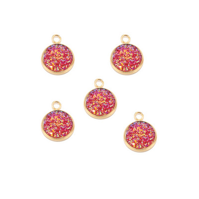 Nehrđajući čelik Zlatni svjetlucavi privjesak od lažne Druzy smole Šareni okrugli šarm za žene DIY nakit 12 mm