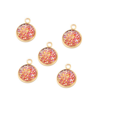 Nehrđajući čelik Zlatni svjetlucavi privjesak od lažne Druzy smole Šareni okrugli šarm za žene DIY nakit 12 mm