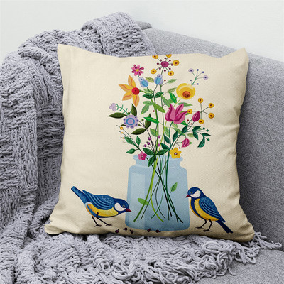 Flower Plant Leaf Birds Párnahuzat Poliészter vászon dekoratív párnahuzat Kanapépárnák Otthoni szoba Autó dekoráció Dobó párnahuzat