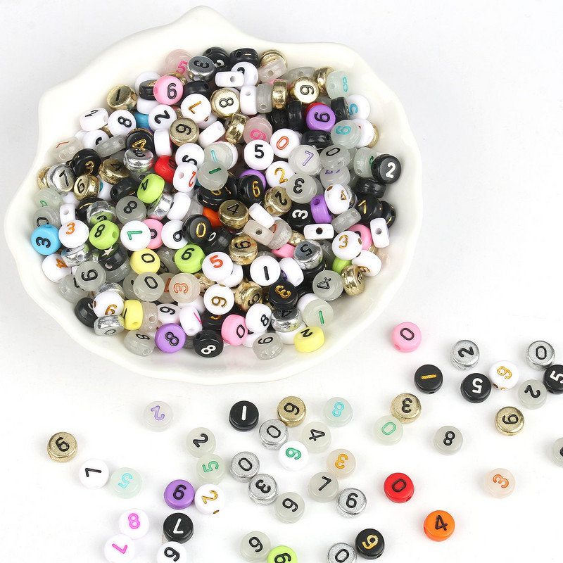 100 kom Mješovite digitalne akrilne perle sa slovima Bijelo crne okrugle perle s ravnim brojevima za izradu nakita Diy Charms Narukvica Ogrlica