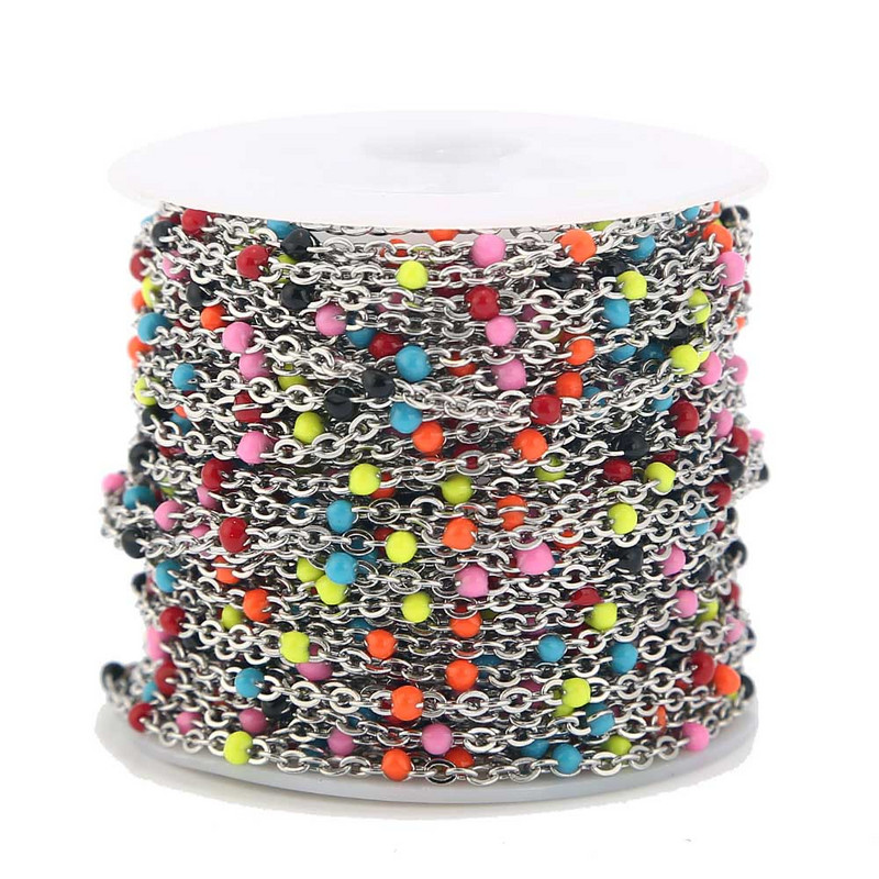 2mm širine 1M lančići od nehrđajućeg čelika za nakit DIY emajlirani ovalni kuglasti lanac s perlama za žene Ogrlice Narukvice Izrada narukvica