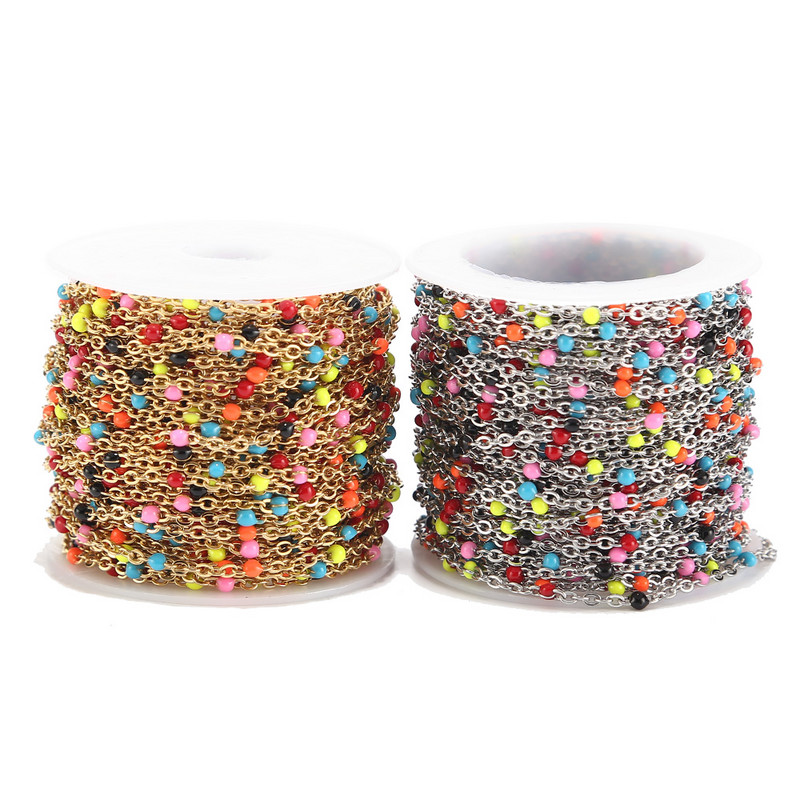 2mm širine 1M lančići od nehrđajućeg čelika za nakit DIY emajlirani ovalni kuglasti lanac s perlama za žene Ogrlice Narukvice Izrada narukvica