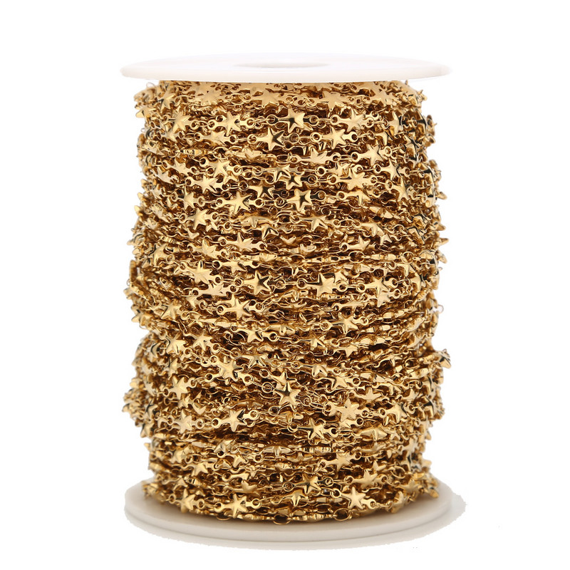 Ručno izrađeni 5 metara lemljeni lančić od pravog pozlaćenog nehrđajućeg čelika sa zvjezdastim privjescima za izradu nakita DIY narukvica Choker Anklet