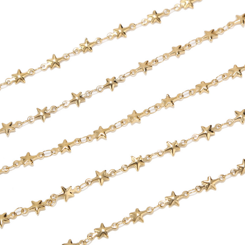 Ručno izrađeni 5 metara lemljeni lančić od pravog pozlaćenog nehrđajućeg čelika sa zvjezdastim privjescima za izradu nakita DIY narukvica Choker Anklet