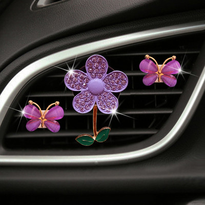 1/3 ΤΕΜ Crystal Flower Car Αποσμητικό αυτοκινήτου Lovely Little Butterfly Ladies` Car Perfume Decoration Clip ανανεωτικό αέρα άρωμα αυτοκινήτου