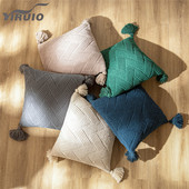 YIRUIO mekana, udobna jastučnica od šenile, ukrasna jastučnica s nordijskim prugama s kićankama za kauč, krevet, stolicu, jastučnica