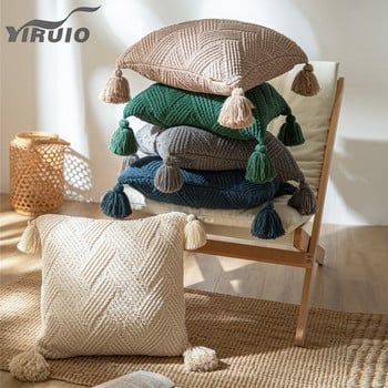 YIRUIO Μαλακό άνετο κάλυμμα μαξιλαριού σενίλ Nordic Stripe Cross Tassel Διακοσμητική μαξιλαροθήκη για καναπέ-κρεβάτι Κάλυμμα μαξιλαριού καρέκλας