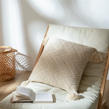 YIRUIO мека уютна шенилна калъфка за възглавница Nordic Stripe Cross Tassel Декоративна калъфка за възглавница за диван, легло, стол, калъфка за възглавница