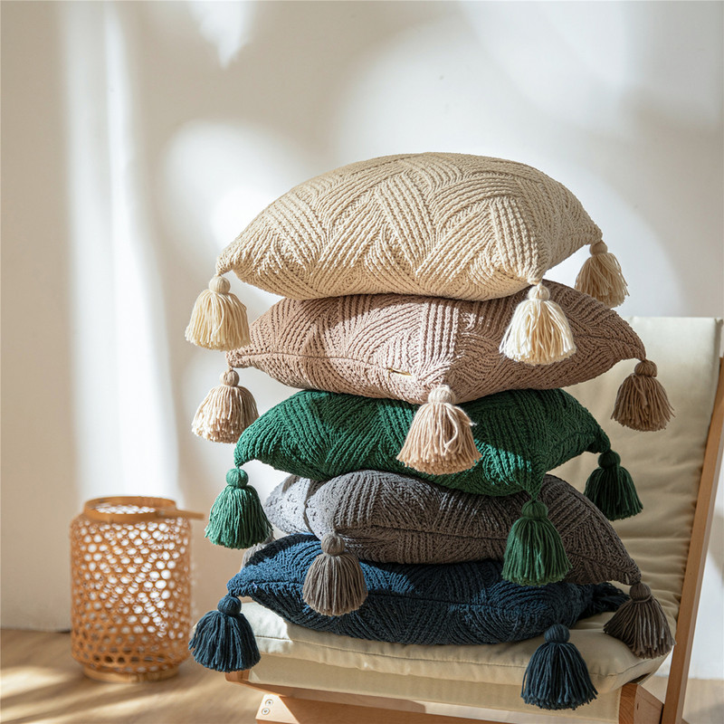 YIRUIO mekana, udobna jastučnica od šenile, ukrasna jastučnica s nordijskim prugama s kićankama za kauč, krevet, stolicu, jastučnica