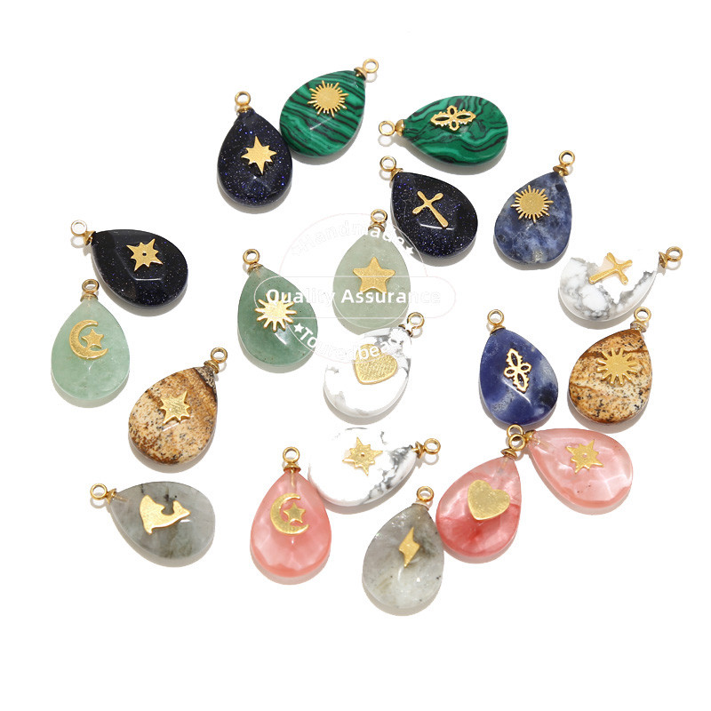 4 komada prirodnog kamena od nehrđajućeg čelika, privjesci u obliku suze, dragi kamen, privjesci u obliku kapi vode za DIY ogrlice, perle za izradu nakita