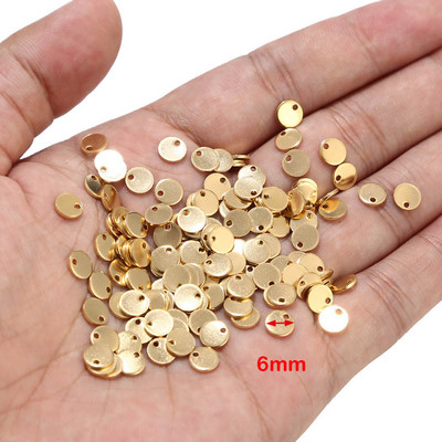 80db 304 rozsdamentes acél lapos kerek kör üres bélyegző címke medálok 6mm/8mm/10mm ékszerkészítéshez, arany acél szín
